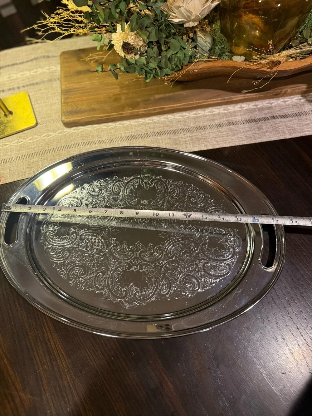 Eton Ornate Silver-Tone Serving/Butlers Tray with Handles 17.5”